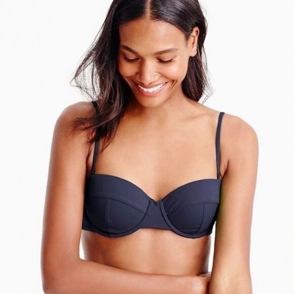 NWT J.Crew Underwire Bikini Top Navy Blue- Size 32D - Picture 1 of 7